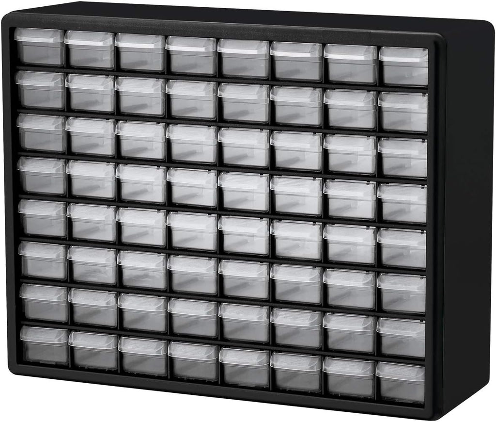 64 Drawer Plastic Parts Storage Cabinet, Black, Pack of 2 H256488