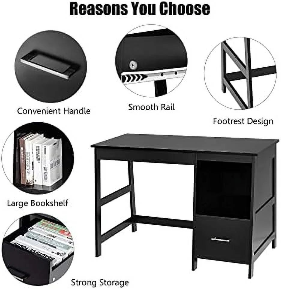 Black Computer Desk with 2 Drawers S664