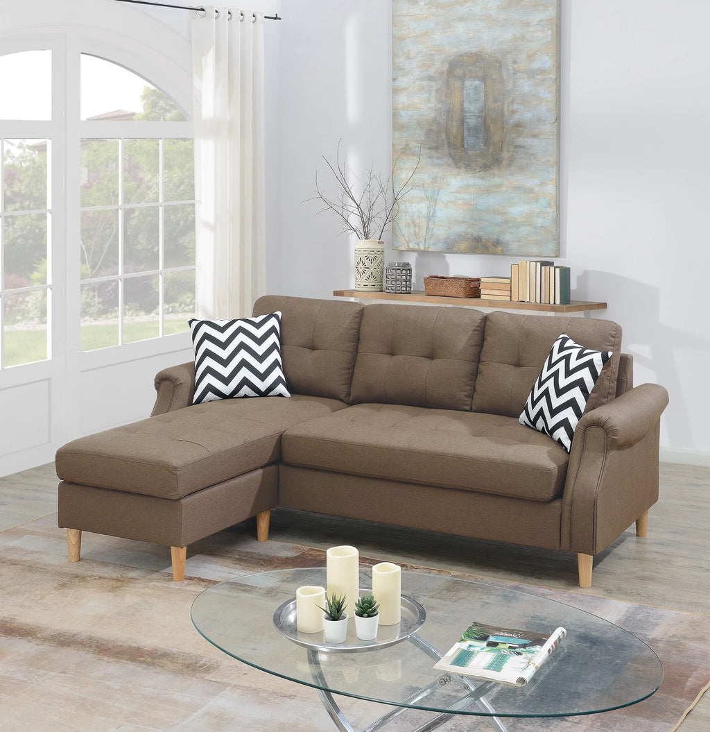 Light Coffee Polyfiber Reversible Sectional Sofa X561