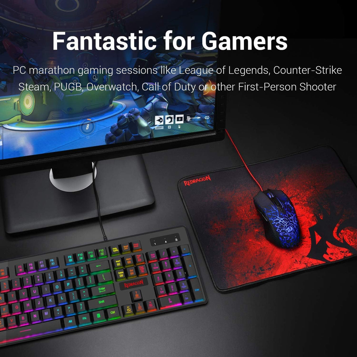 Gaming Keyboard and Mouse Combo with Mouse Pad, RGB Backlit, 3200 DPI, Pack of 2 I812657