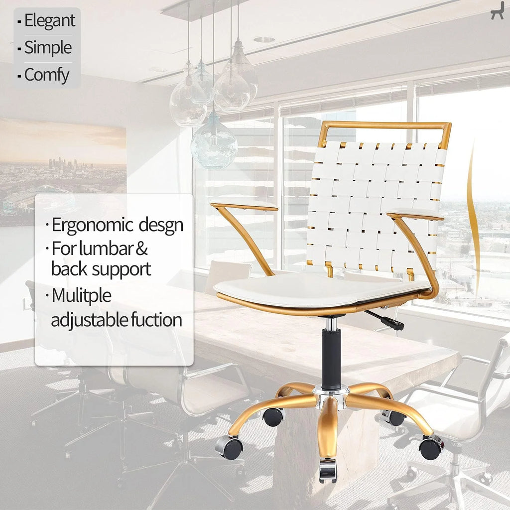 White Ergonomic Leather Office Chair with Lumbar Support S6296