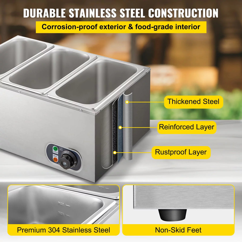 Food Warmer Bain Marie Steam Table 3-pan 850w T808