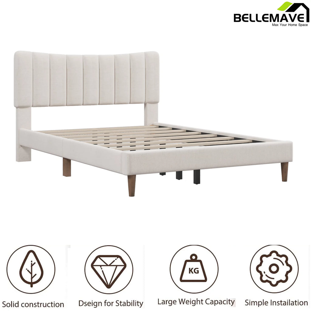 Full Size Linen Upholstered Platform Bed with Tufted Headboard F663970