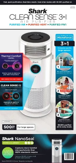 3-in-1 Air Purifier, Heater & Fan, HEPA Filter, White L218538