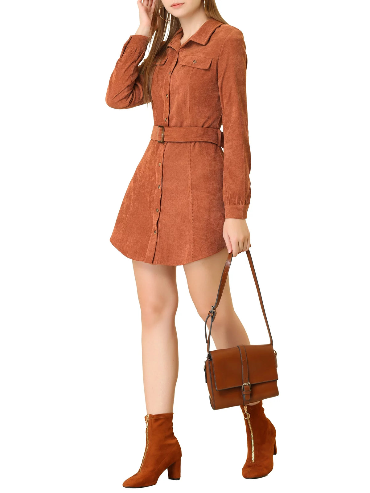 Corduroy Button Down Shirt Dress O467652