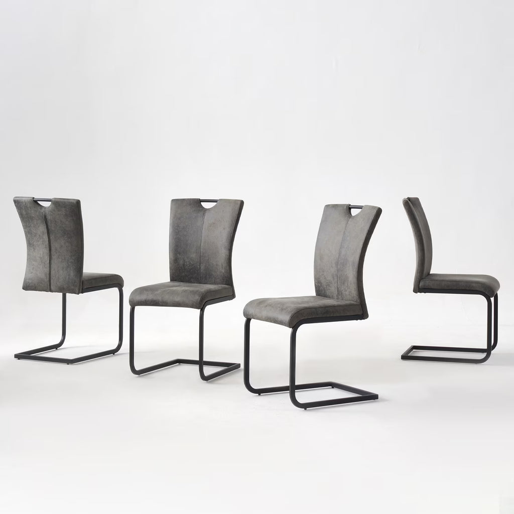 Vintage Fabric Dining Chairs Set of 4 with Handle, High Back Chair, Armless Cantilever Chairs, Grey Q345203
