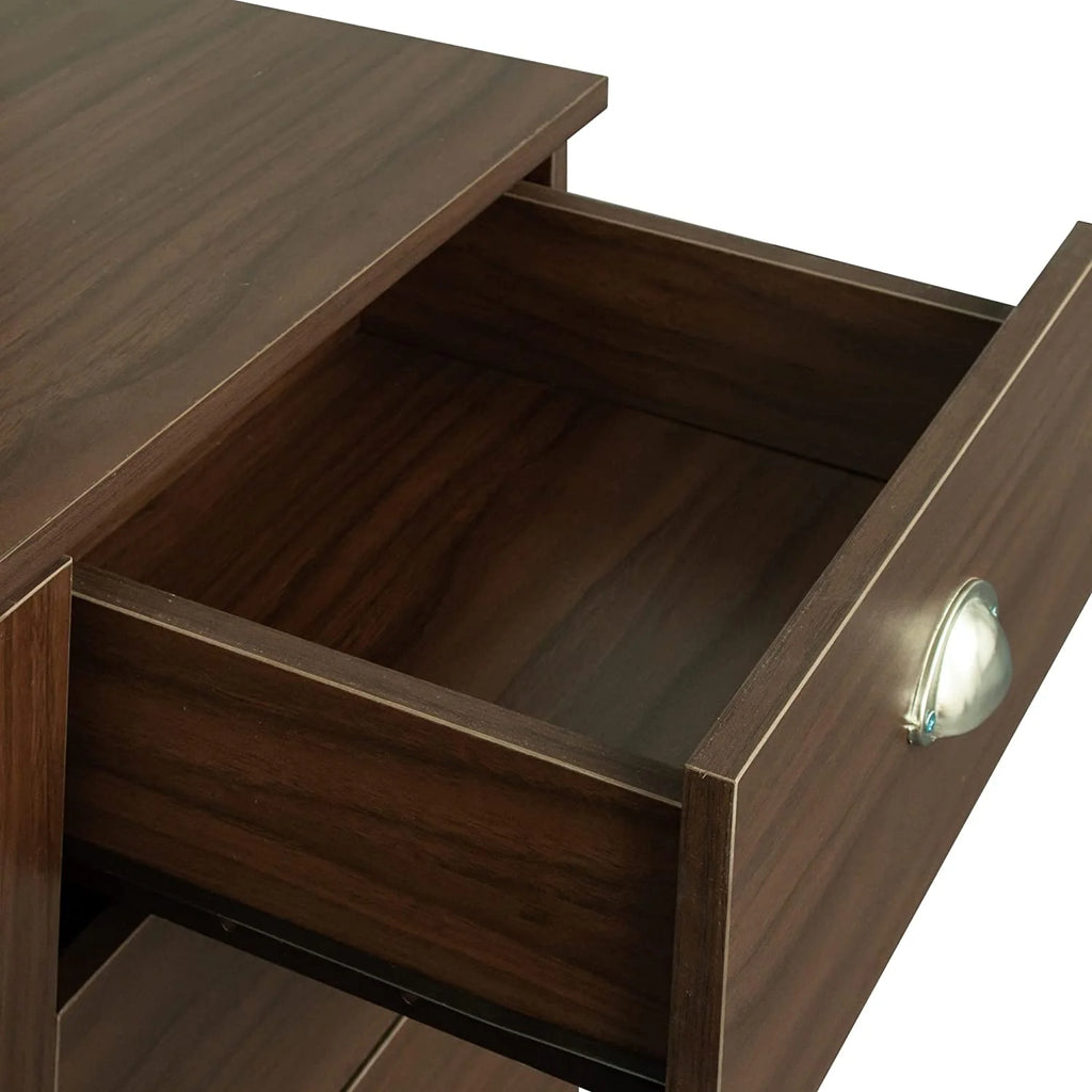 Walnut Computer Desk with Cabinet and Keyboard Tray S47713