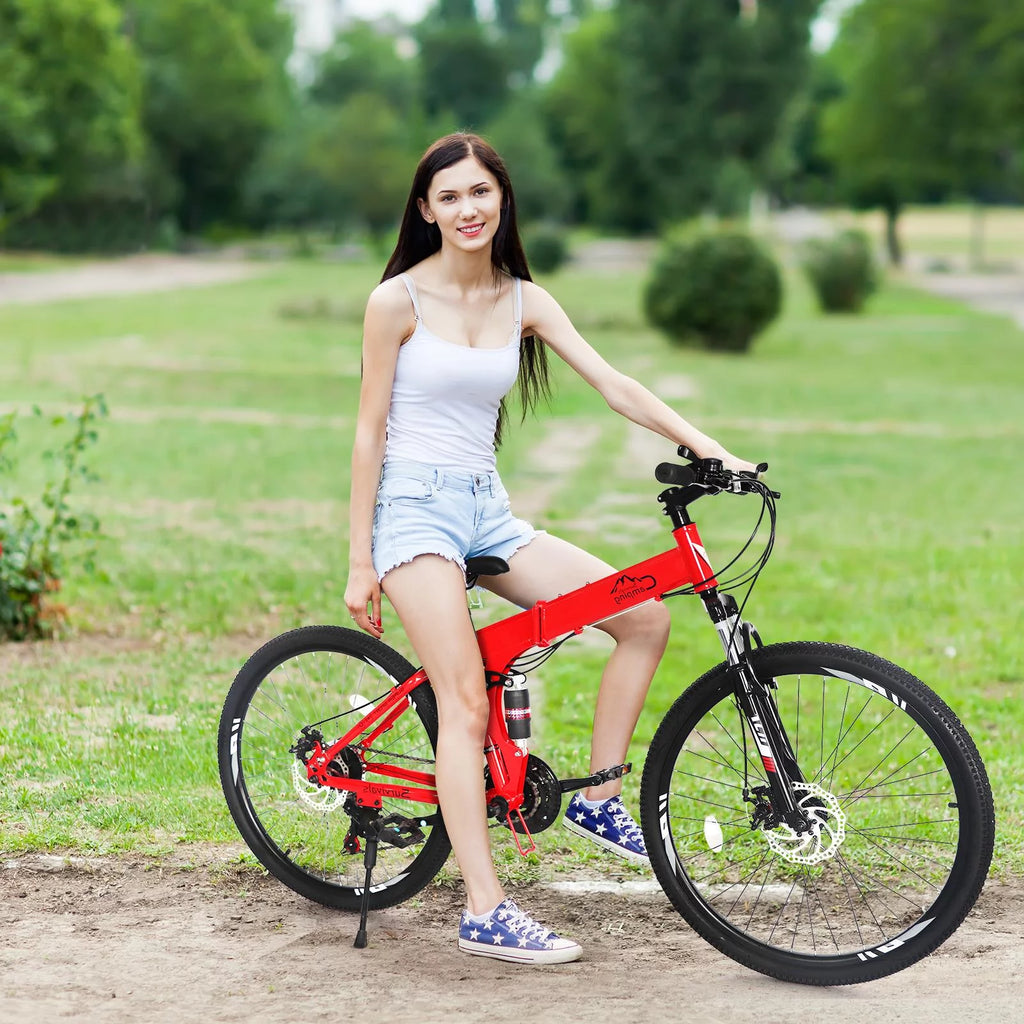 Folding Mountain Bike 21-Speed 26 inch Red K292531