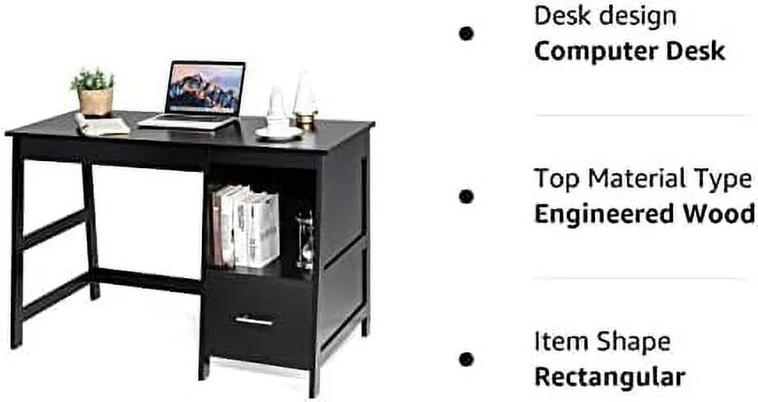 Black Computer Desk with 2 Drawers S664