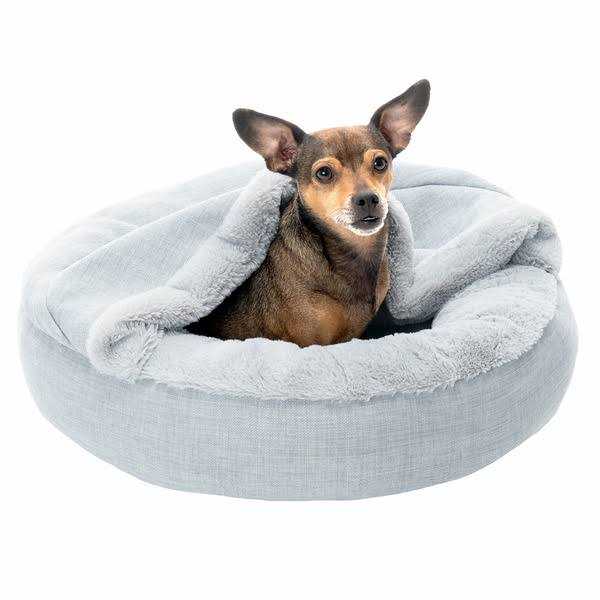 Plush Linen Hooded Donut Pet Bed U6395