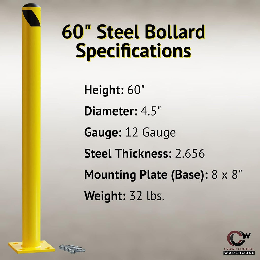 Yellow Powder Coated Steel Bollards, 36in x 4.5in X545