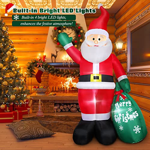 8 FT Christmas Inflatable Santa Claus with Gift Bag and LED Lights R4379