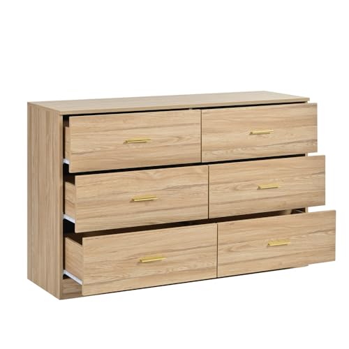 6 Drawer Wood Dresser with Gold Handles S1343