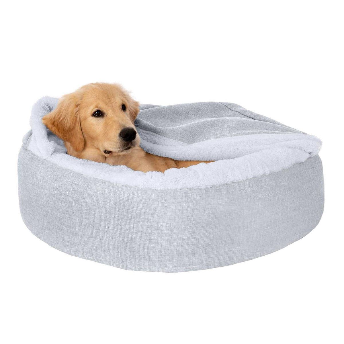 Plush Linen Hooded Donut Pet Bed U6395