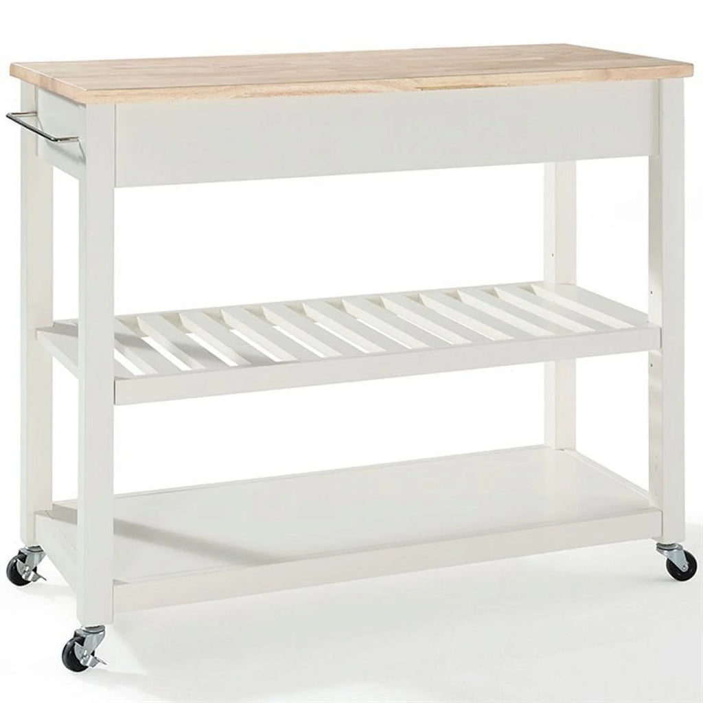 2-Drawer Wood Kitchen Cart Island in White/Natural R94698