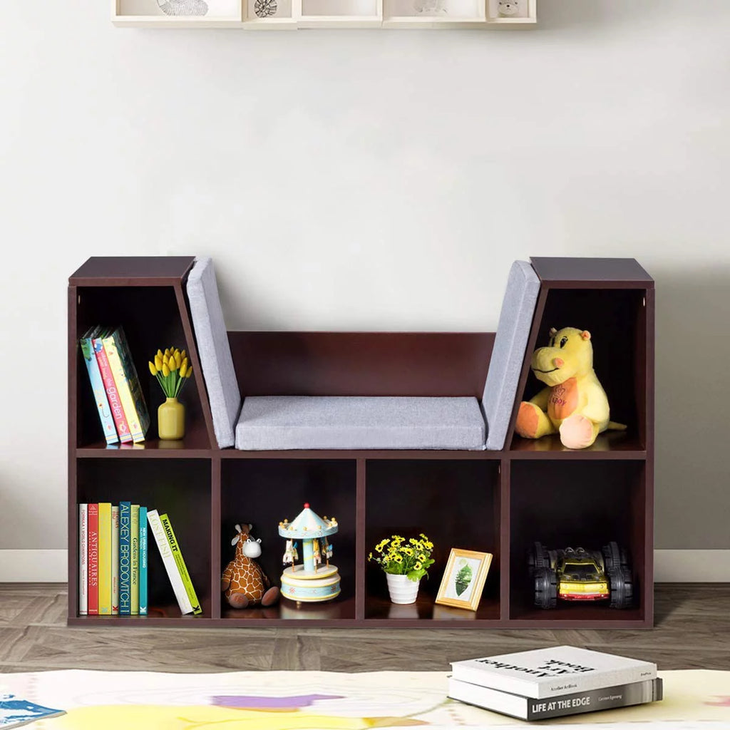 Kids Bookcase with Cushioned Reading Nook N49364
