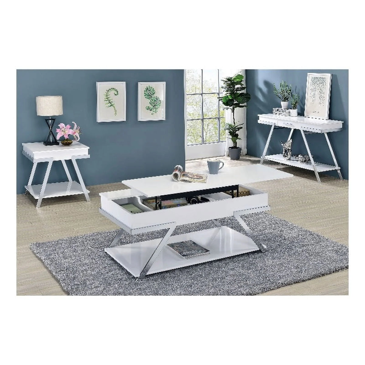 White Wood 3-Piece Coffee Table Set M7343