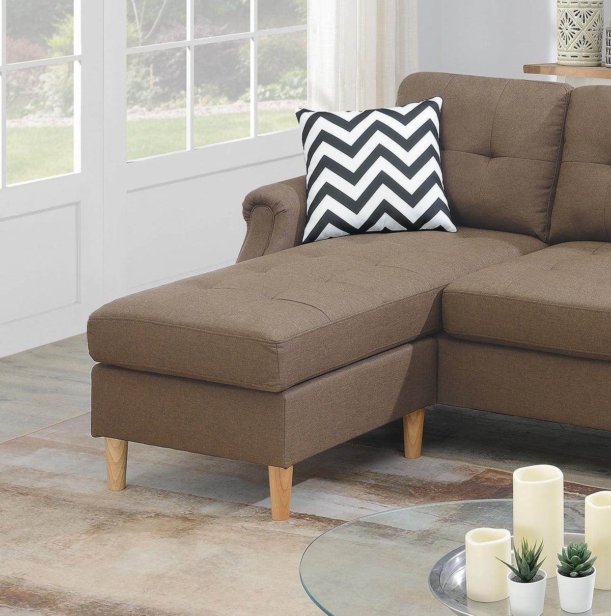 Light Coffee Polyfiber Reversible Sectional Sofa X561