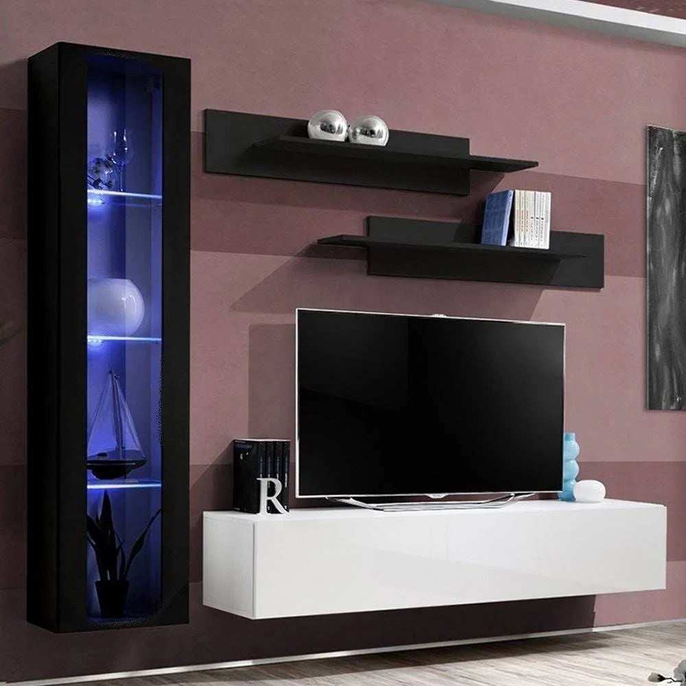 Black Wall Mounted Floating Entertainment Center U27890
