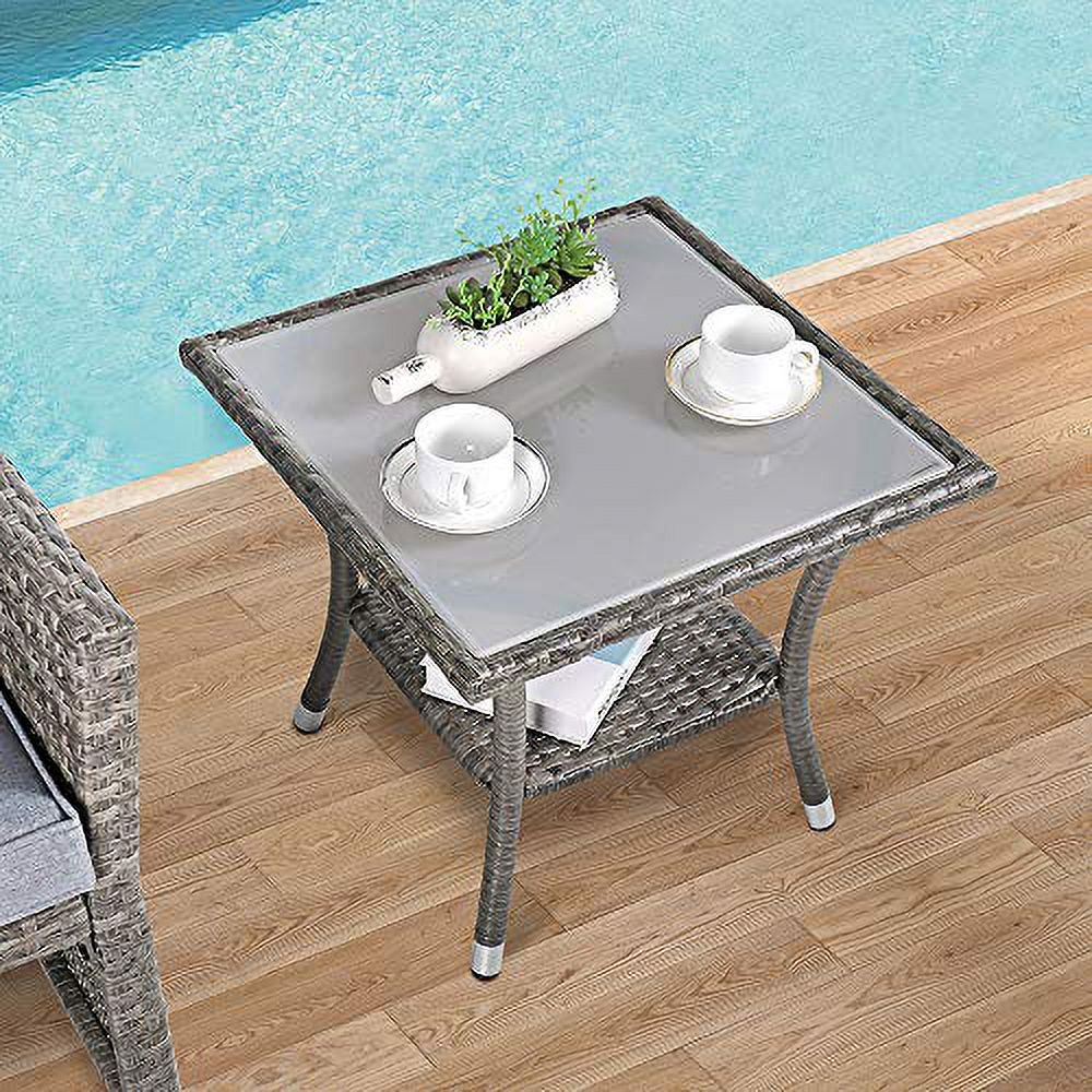 20" Square Wicker Outdoor Side Table with Storage W16768