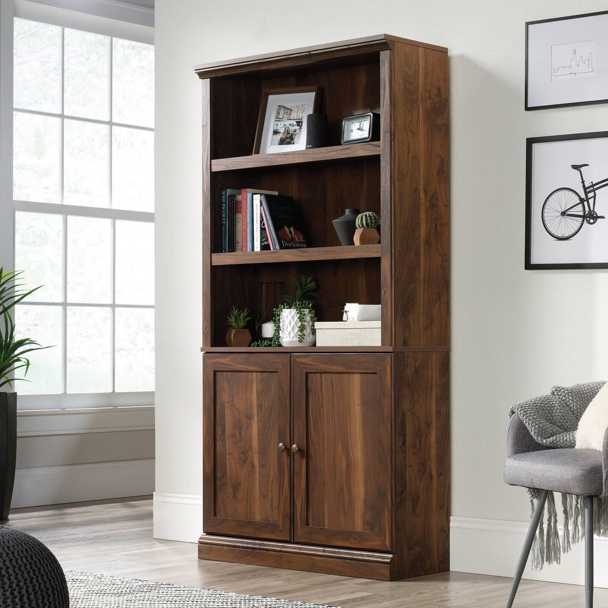 5-Shelf Bookcase with Doors in Grand Walnut X44157