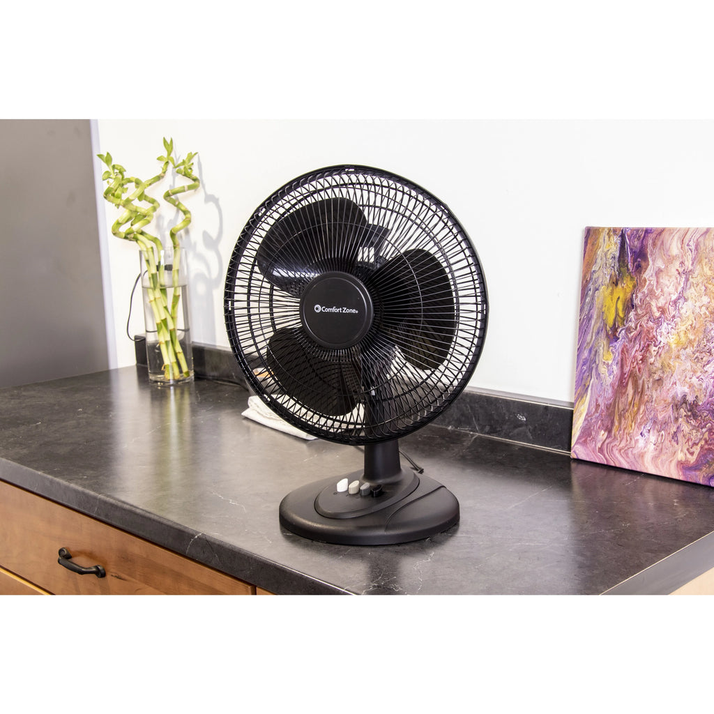 12” 3-Speed Oscillating Table Fan with Adjustable Tilt, Black P8560