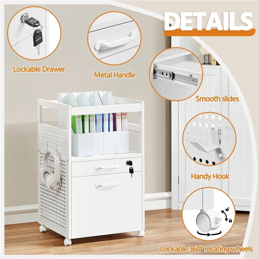 White Mobile File Cabinet with Open Storage Shelf Z18746