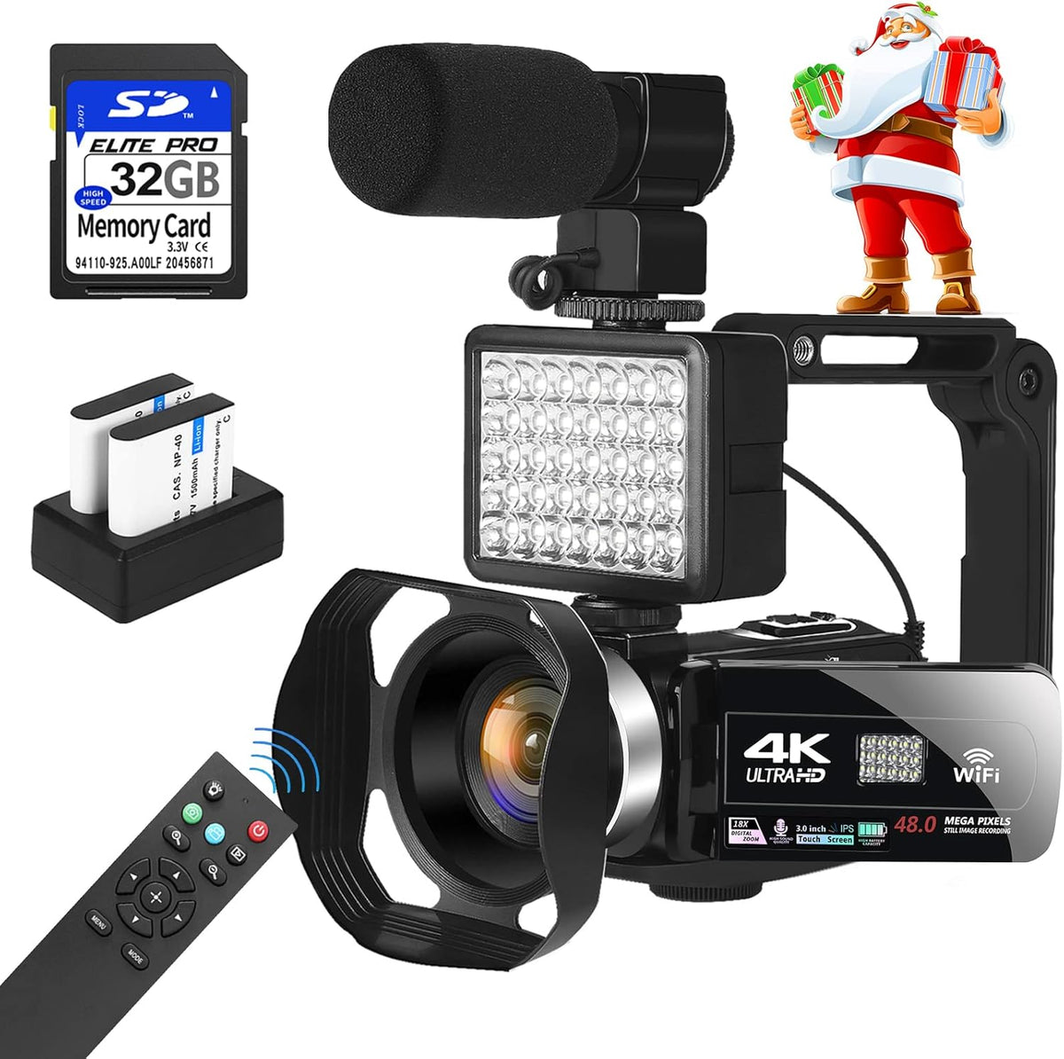 4K Camcorder with 32GB SD Card, WiFi, 18X Zoom, 3.0" Rotatable Touch Screen G634512