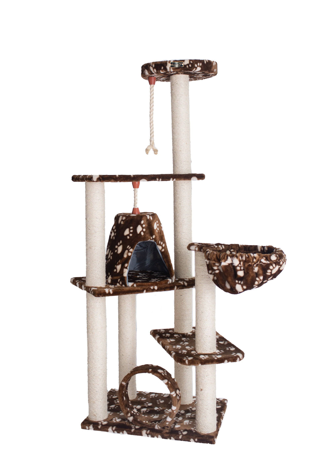 Saddle Brown/White Paw Print Cat Tree Y11069