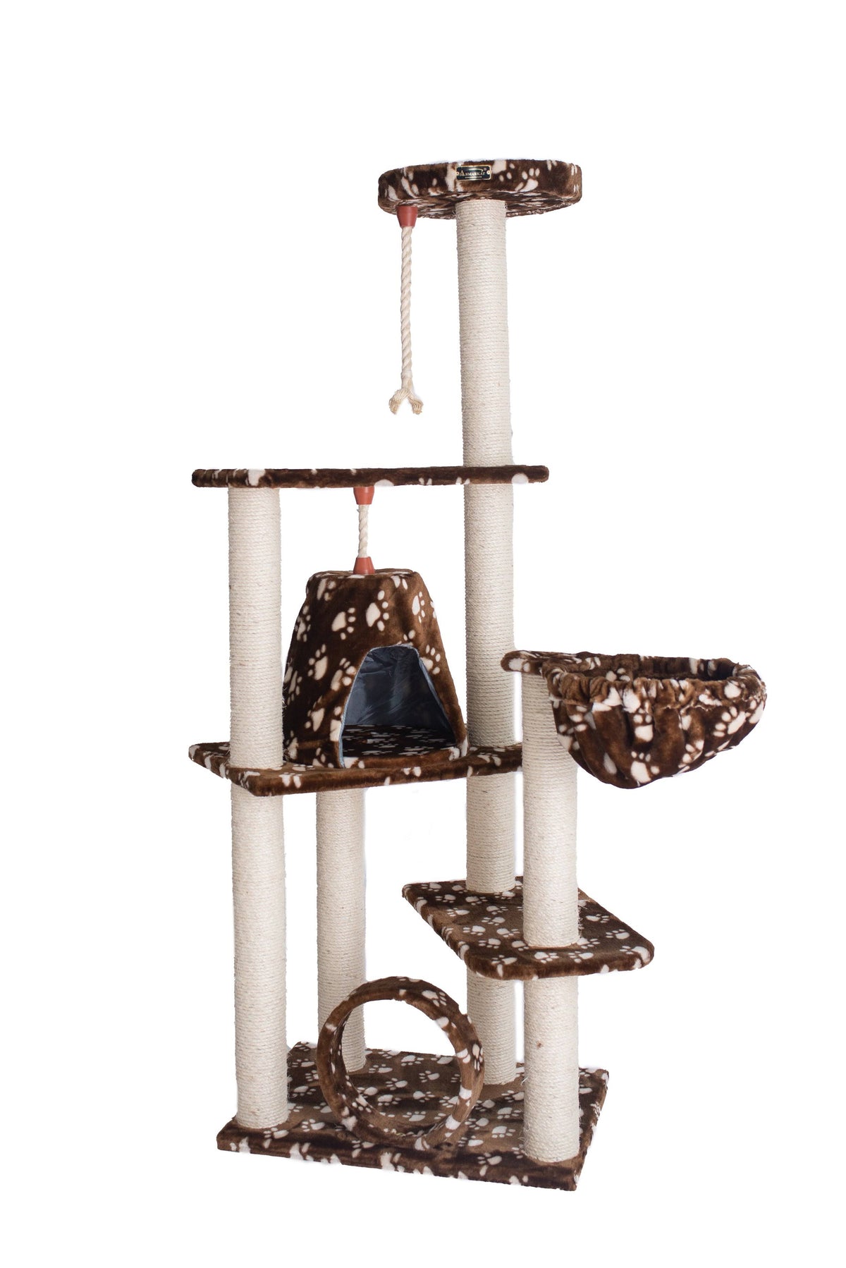 Saddle Brown/White Paw Print Cat Tree Y11069