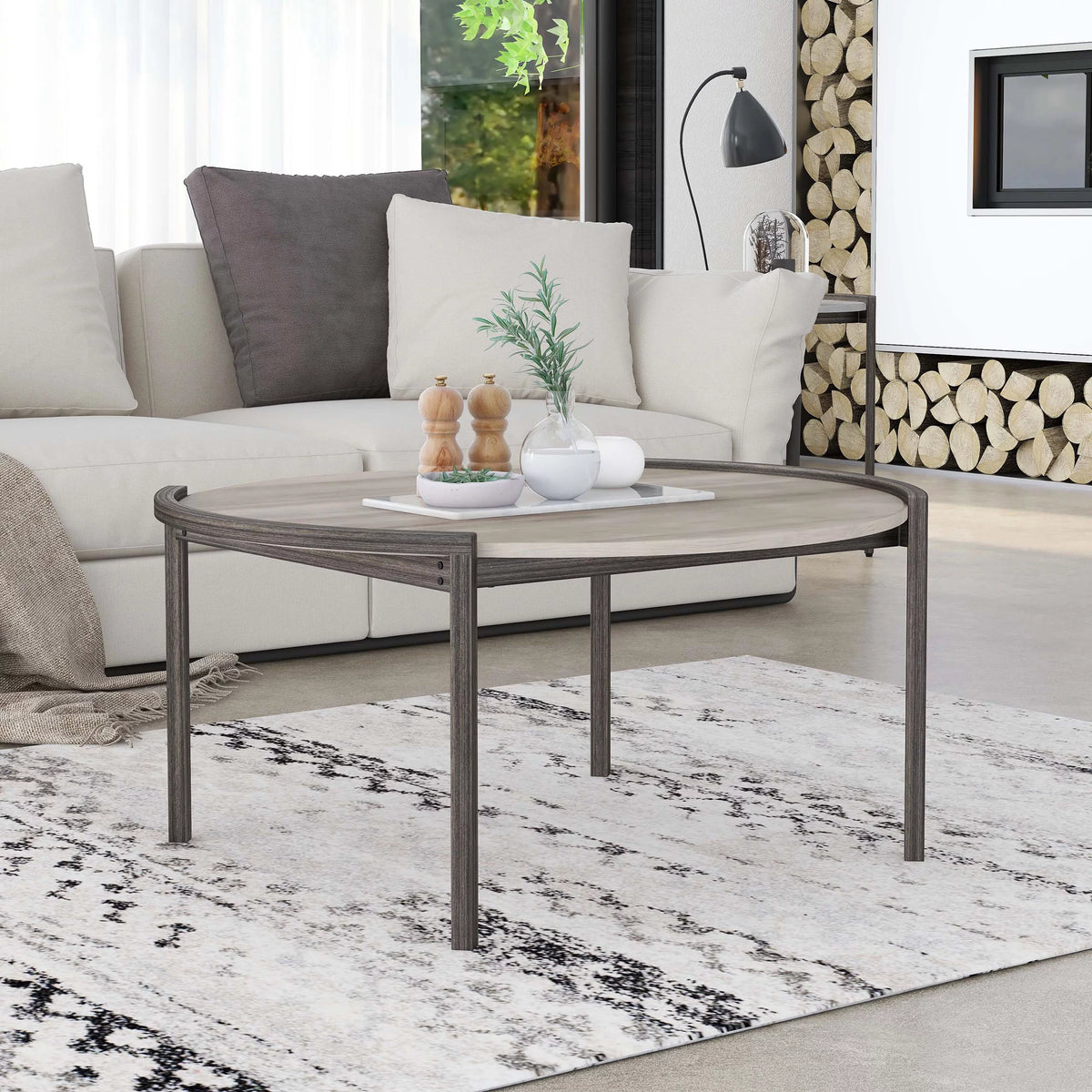 Light Grey 37-inch Steel Round Coffee Table C7838