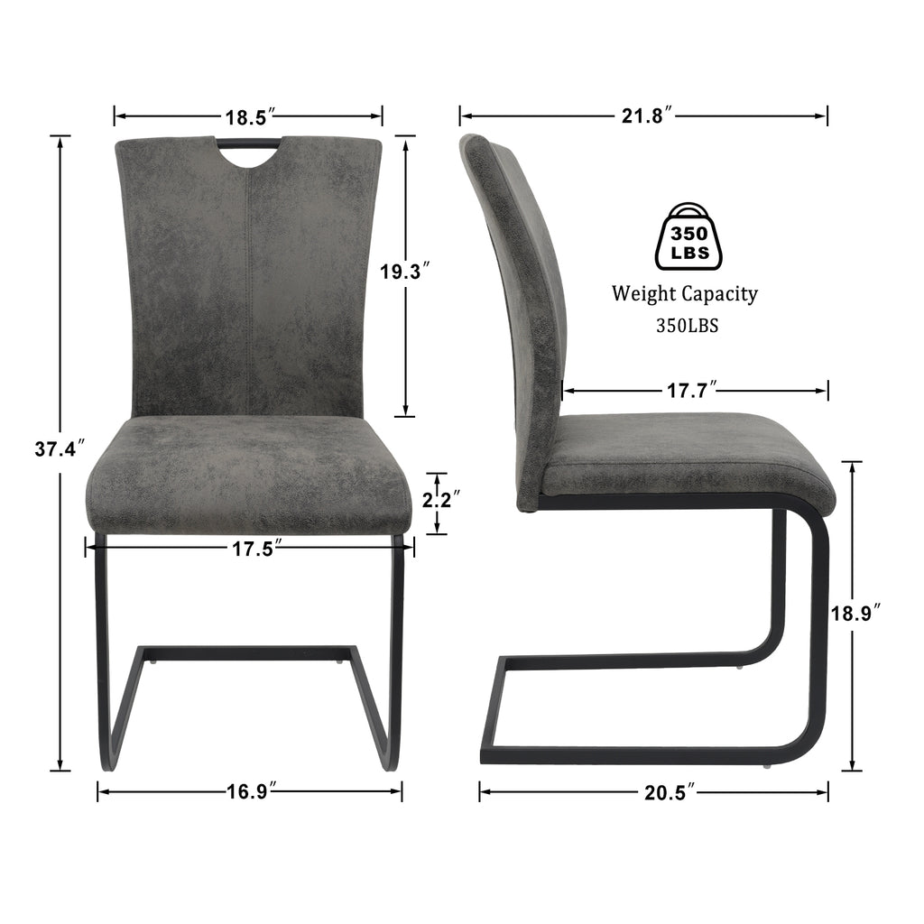Vintage Fabric Dining Chairs Set of 4 with Handle, High Back Chair, Armless Cantilever Chairs, Grey Q345203