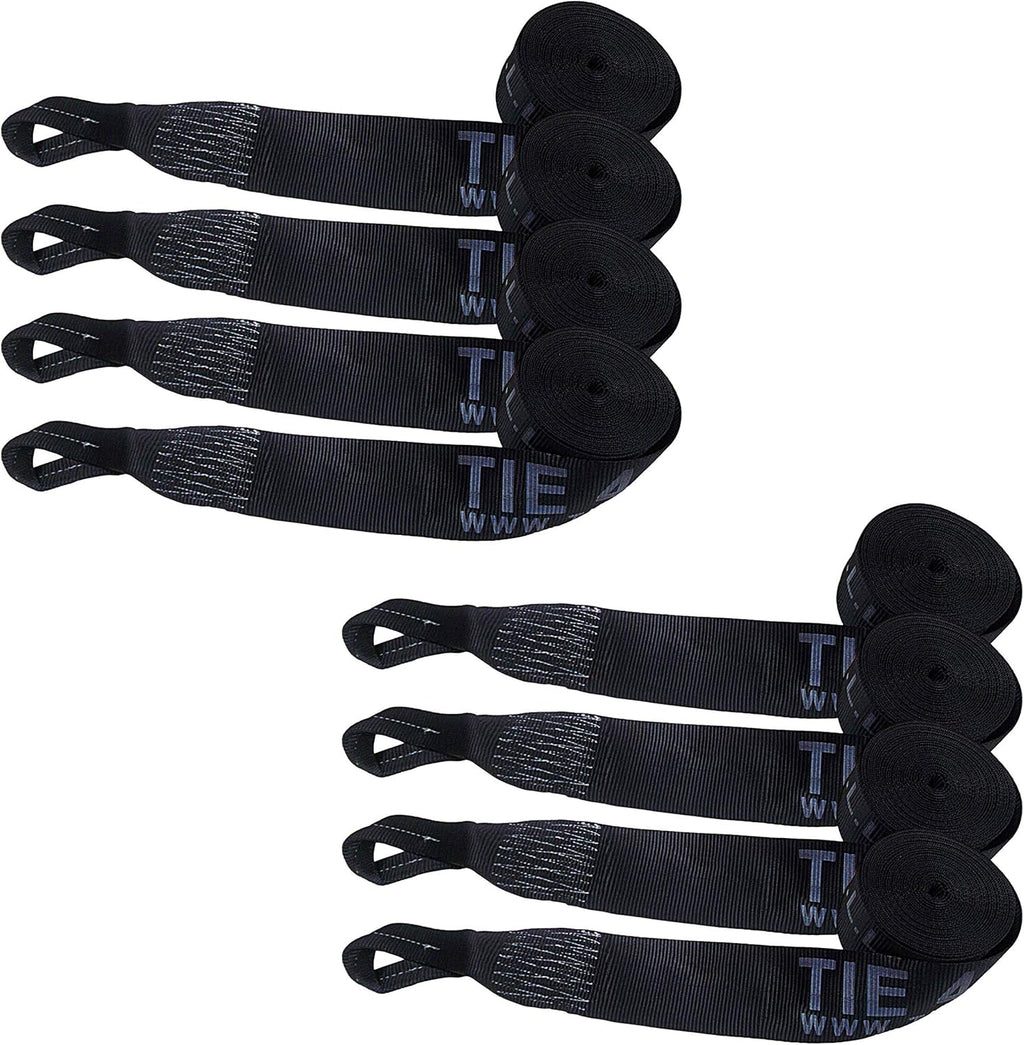 4" x 30' Heavy Duty Twisted Sewn Loop Winch Strap Tie Down (Black, 8 - Pack) L857628