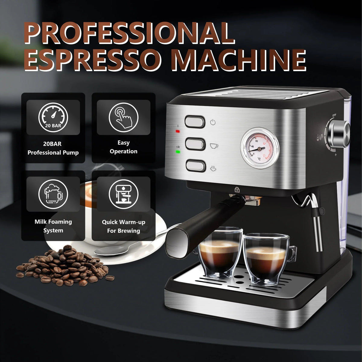20 Bar Espresso Machine with Milk Frother F609