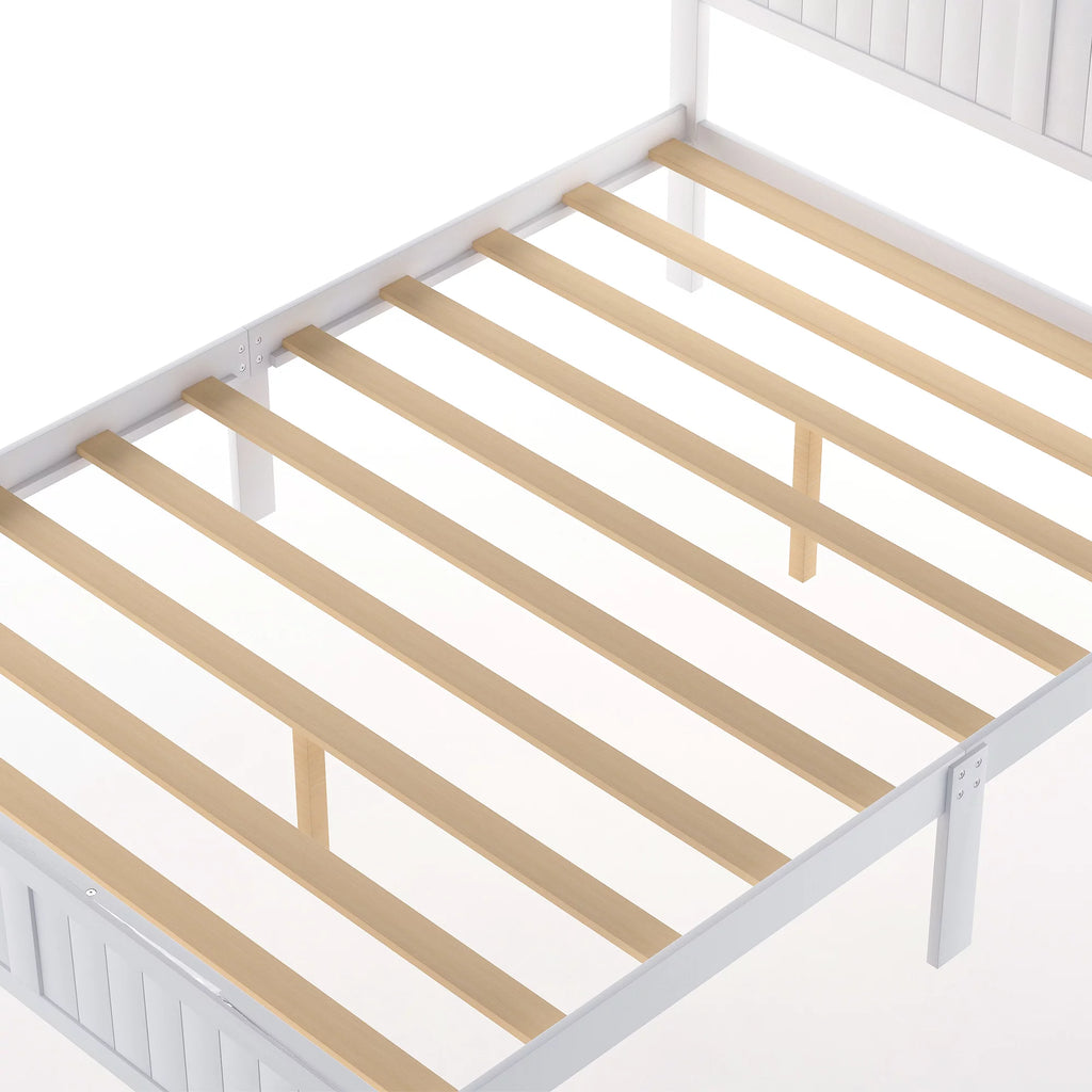 White Twin Wood Platform Bed with Headboard and Storage Drawer C289363