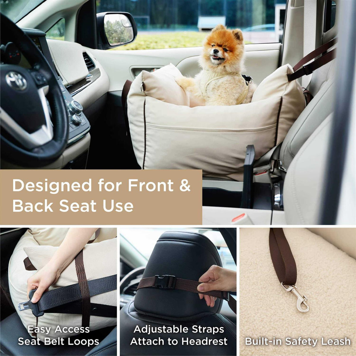 Small Dog Car Seat with Storage Pockets and Safety Leash A14994