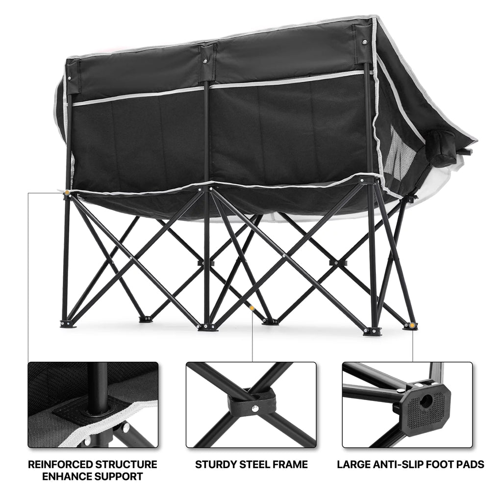 Portable 2 Person Folding Camping Sofa Chair with Carry Bag, Black P26561