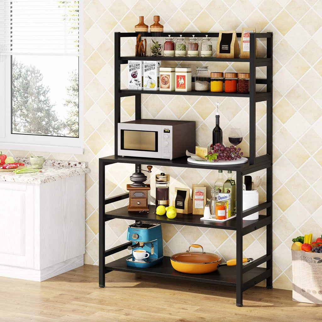 Rustic Brown 5-Tier Kitchen Bakers Rack with Storage and Hutch A199