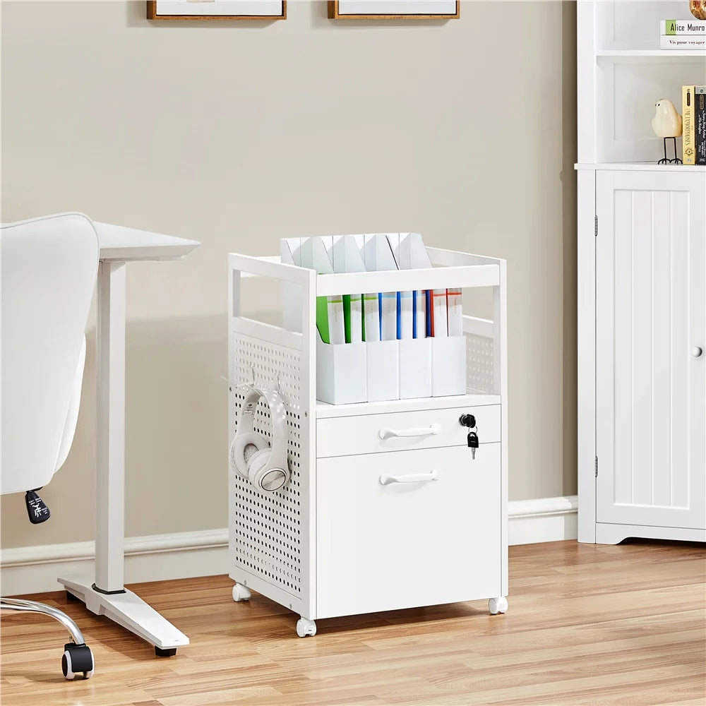 White Mobile File Cabinet with Open Storage Shelf Z18746