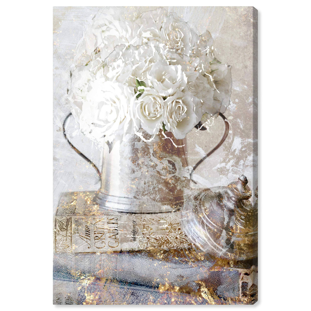 White Romantic Roses Floral Canvas T90060
