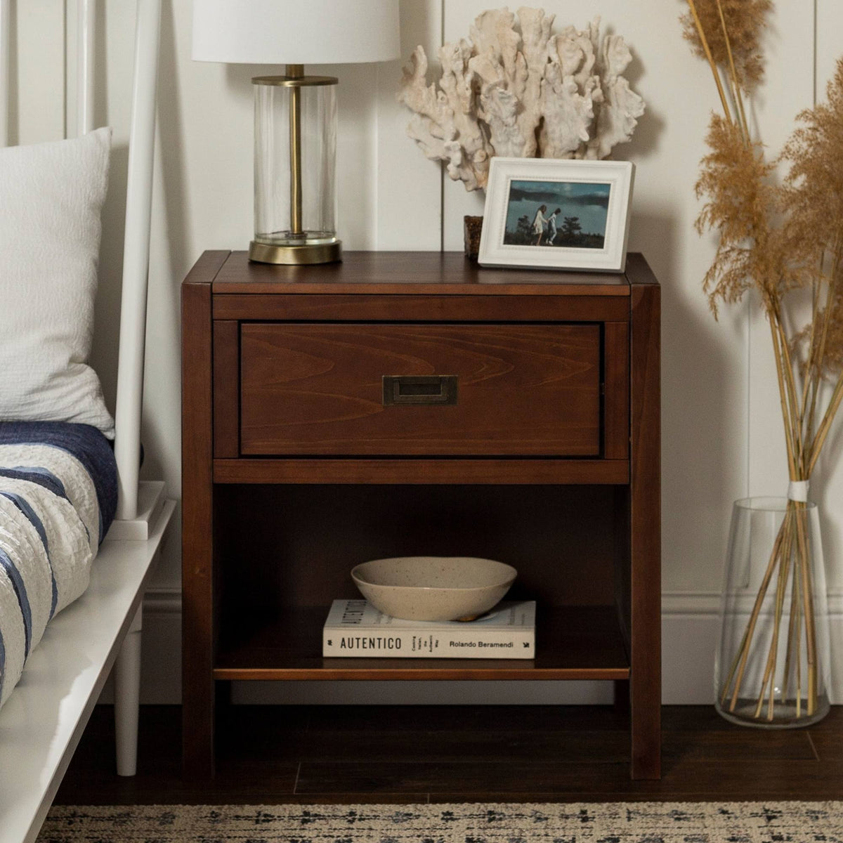 Walnut 1-Drawer Nightstand T1369