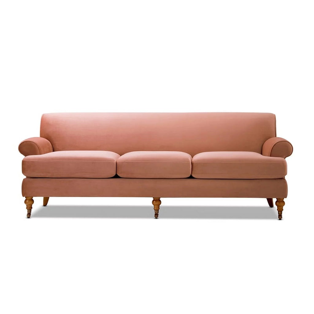 Peach Orange Hardwood Sofa with Metal Casters R104257