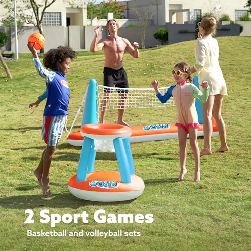 Inflatable Pool Float Set Volleyball Net & Basketball Hoops O8848