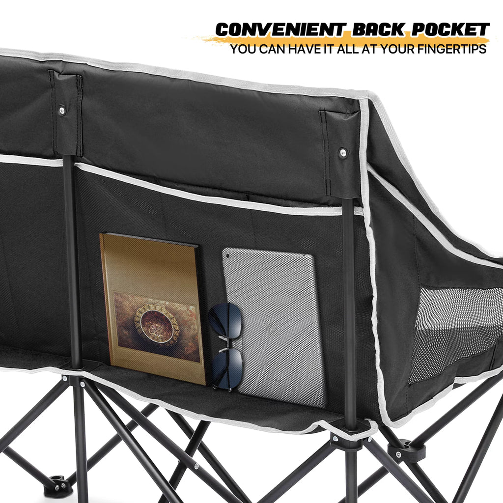 Portable 2 Person Folding Camping Sofa Chair with Carry Bag, Black P26561