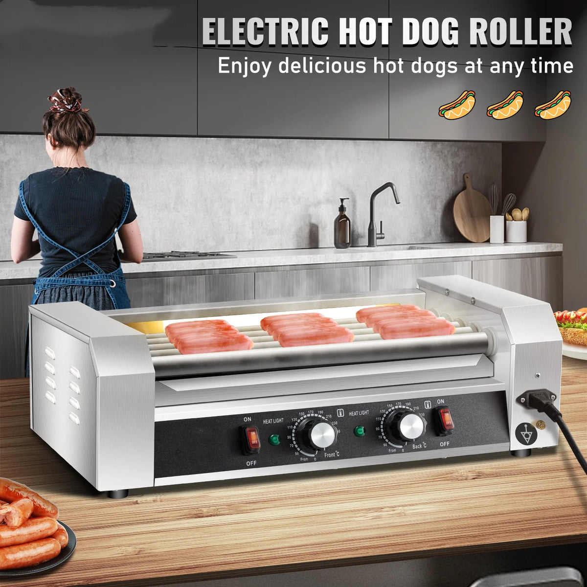 12 Hot Dog 5 Roller Grill Cooker Machine Stainless Steel 750W V7761