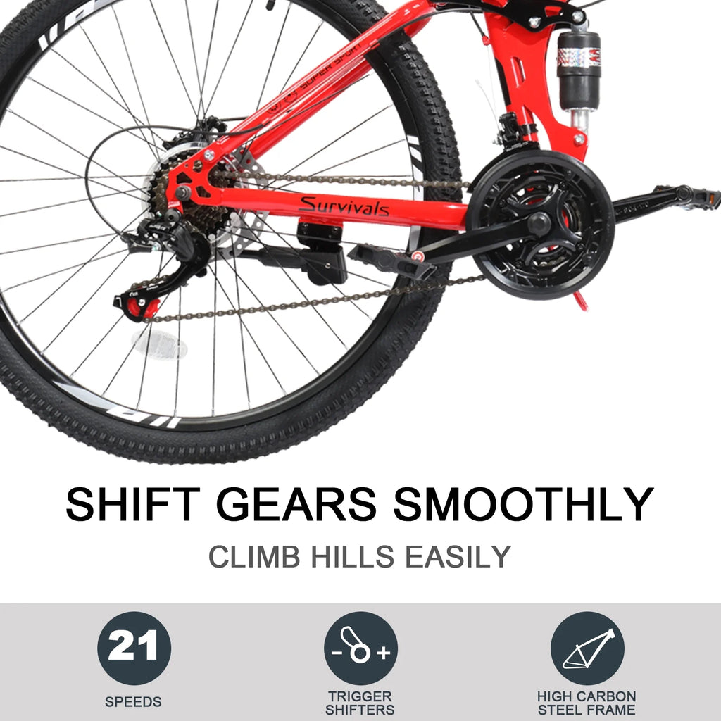 Folding Mountain Bike 21-Speed 26 inch Red K292531