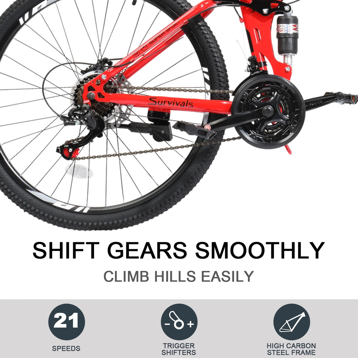 Folding Mountain Bike 21-Speed 26 inch Red K292531