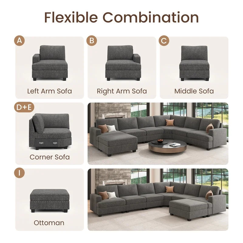 Light Grey Modular Sectional Sofa with Storage Ottoman I863540