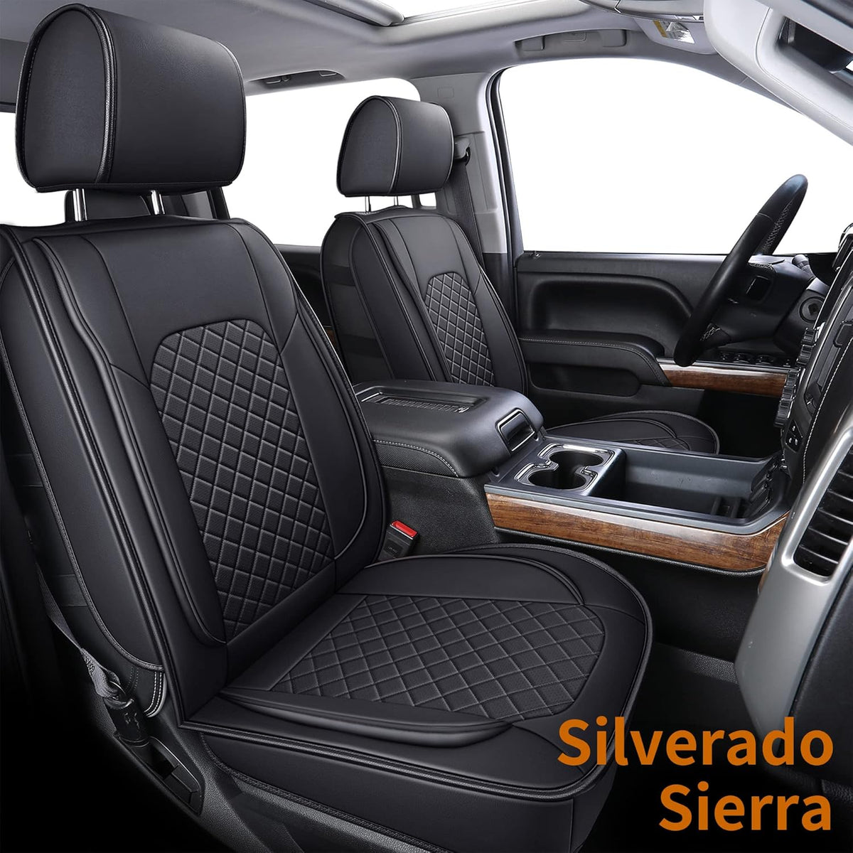 Black Faux Leather Seat Covers with Center Console Cover B328