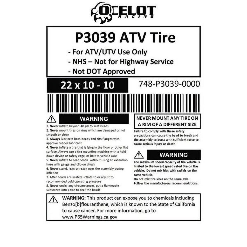 22 x 10 - 10 ATV Tire A990